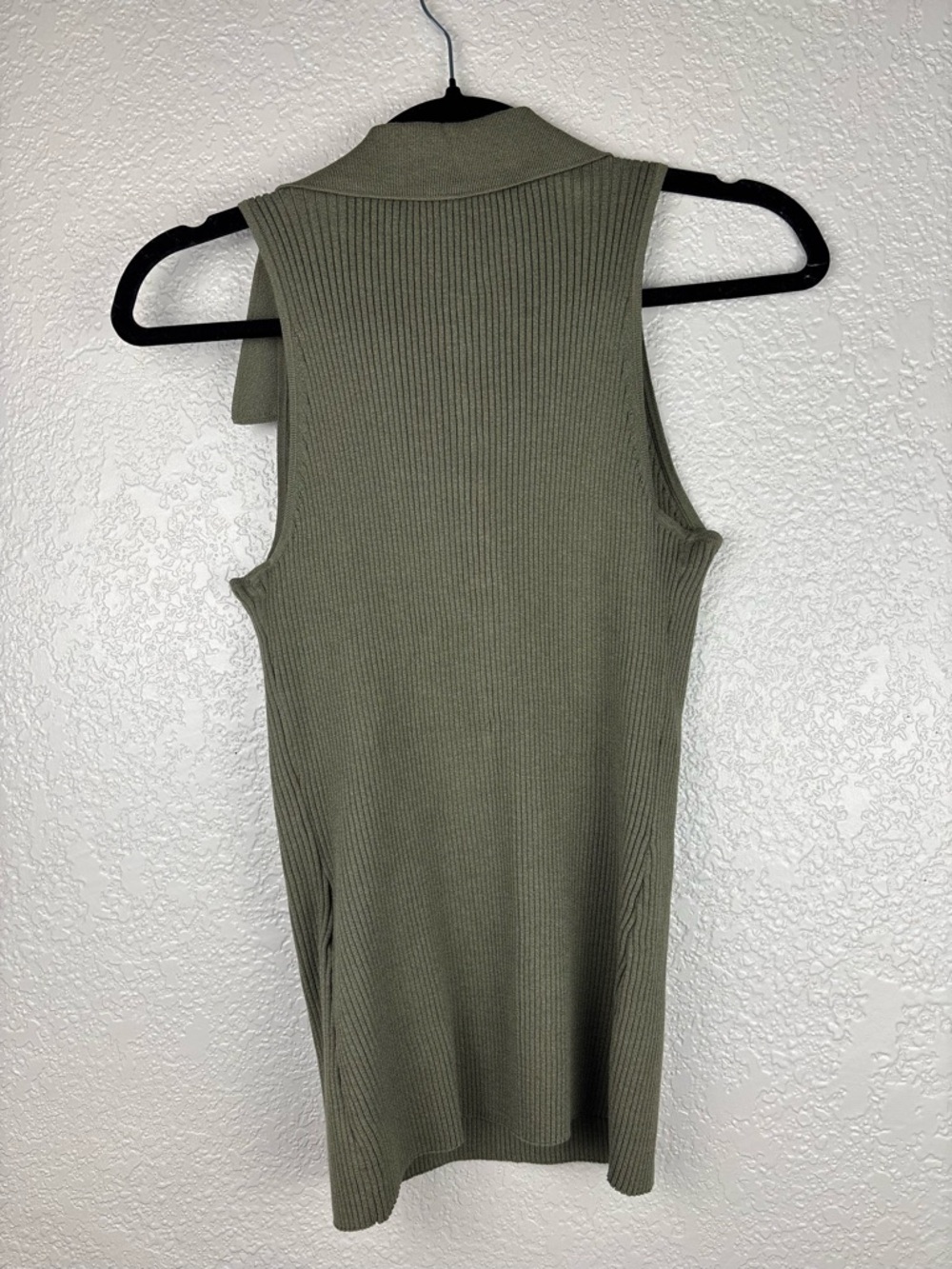White House Black Market Olive Large Ribbed Henley Sweater Tank Top Sleeveless - Picture 9 of 12